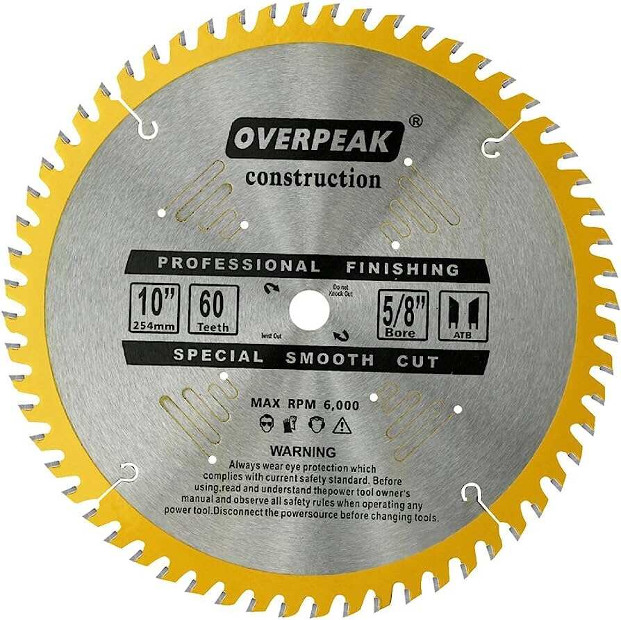 Overpeak 10-Inch Circular Saw Blade 60 Tooth ATB Cutting Crosscutting Miter Saw Blades with 5/8'' Arbor
